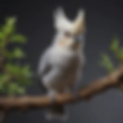 A vibrant Grey Cockatiel perched gracefully on a branch, showcasing its striking plumage.