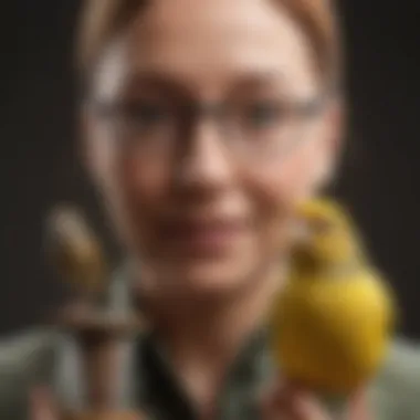 A close-up of a proud bird owner with their award-winning finch