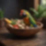 A beautifully crafted wooden parrot food bowl showcasing natural textures.