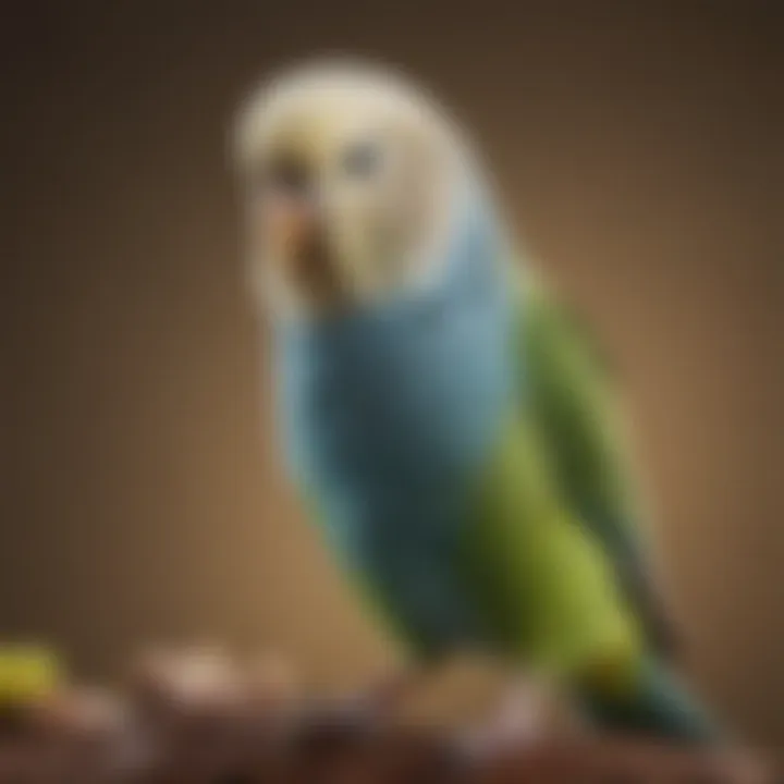 A beautifully feathered Budgerigar in a playful pose