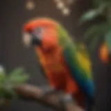 A colorful parrot perched on a branch, showcasing its vibrant feathers.