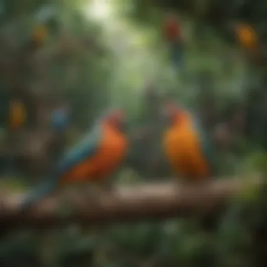 Diversity of Life in an Aviary A vibrant aviary filled with diverse bird species