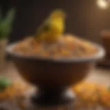 A beautifully arranged bowl of Amazon canary food showcasing vibrant seeds and pellets.