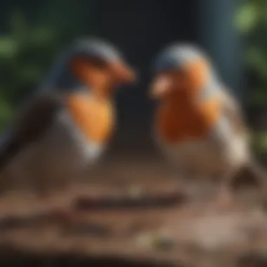 Behavioral Traits of Domestic Birds An engaging scene of a domestic bird interacting playfully in its habitat.