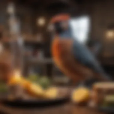 Dietary Requirements of Domestic Birds A well-organized setup highlighting the dietary essentials for domestic birds.