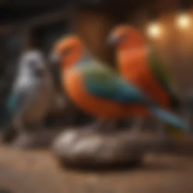 Diversity of Domestic Birds A vibrant collection of various domestic bird species perched together.