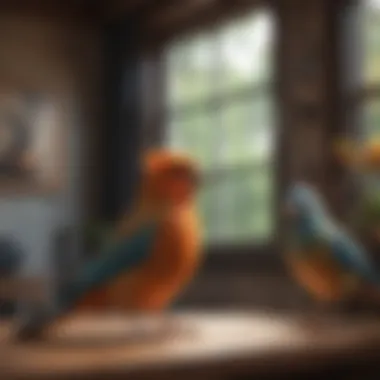 A serene environment with pet birds in a cozy home setting