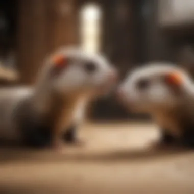 Ferrets interacting with each other in a cozy setting