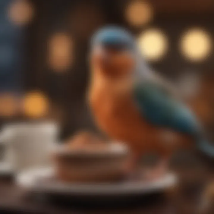 A pet bird enjoying a safe treat alternative to coffee