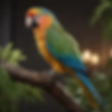 A vibrant parrot perched on a branch, symbolizing pet bird ownership