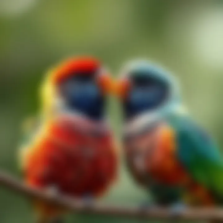 A pair of lovebirds engaging in a courtship display