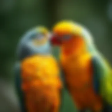 Two parrots sharing a tender moment