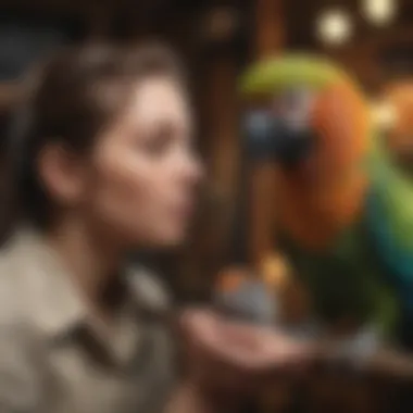The Importance of Bonding for Avian Welfare A bird owner interacting lovingly with their pet bird.