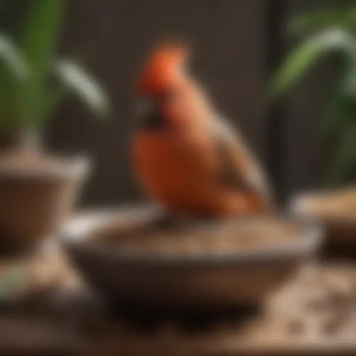 A variety of bird food ingredients displayed in bowls