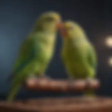 A parakeet enjoying a warm perch in its enclosure