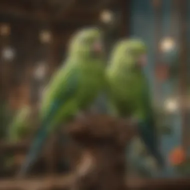 Environmental Enrichment in Aviary A well-designed aviary that incorporates environmental enrichment for parakeets.