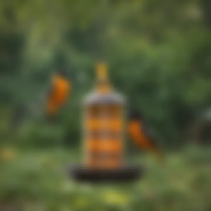 Variety of Baltimore Oriole feeders displayed