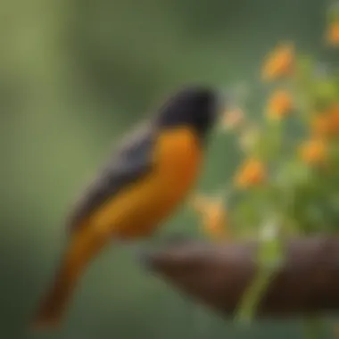 Close-up of a Baltimore Oriole feeding