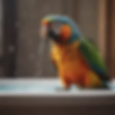 A parrot enjoying a gentle spray of water