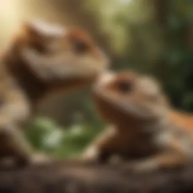 A young bearded dragon and an adult side by side showcasing dietary differences