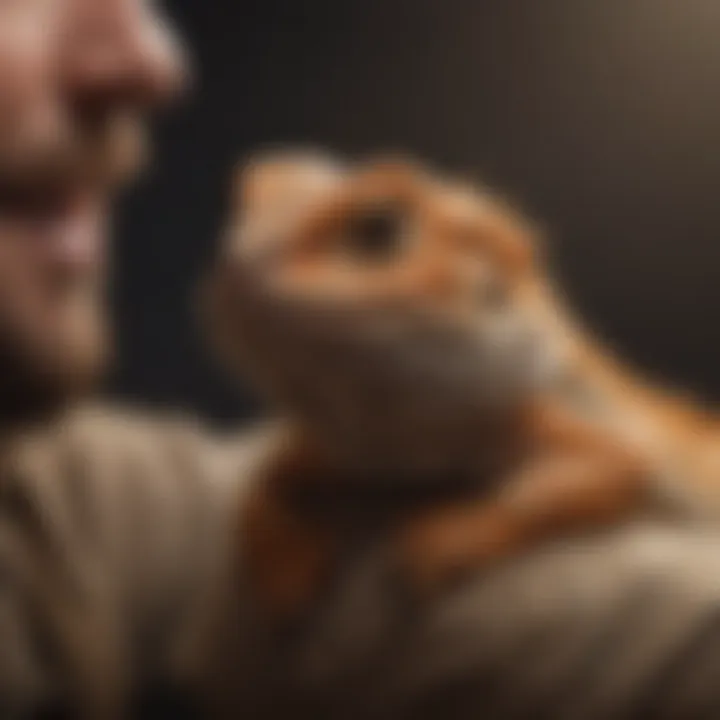 A happy bearded dragon being handled gently