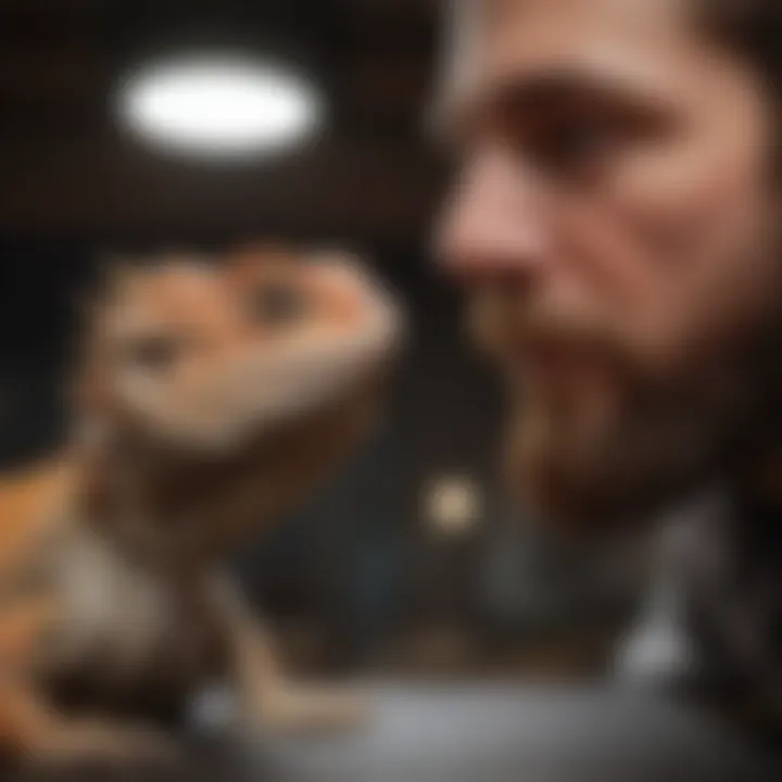 A bearded dragon interacting with its owner in a safe environment