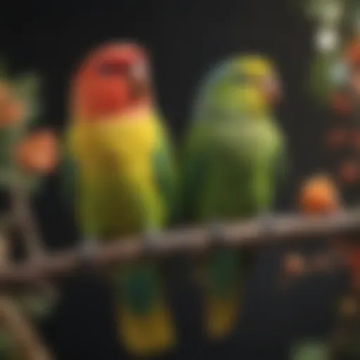 Colorful parakeets perched on a branch