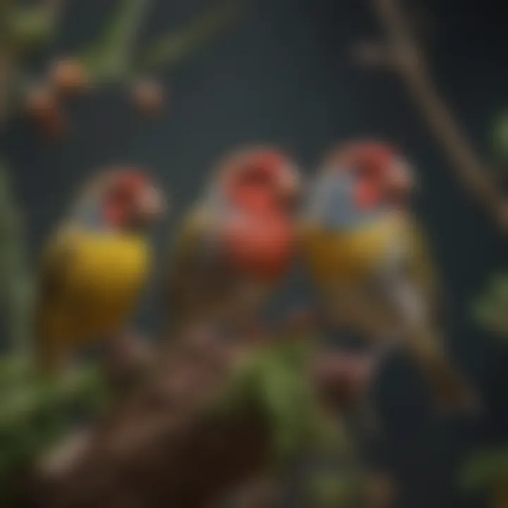 Exotic finches in a lively aviary