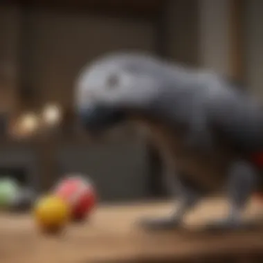 Playful African Grey Parrot African grey parrot engaged in play
