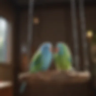 Parrotlets enjoying a swing in their cage