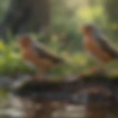 A serene outdoor setting with various birds chirping in the background