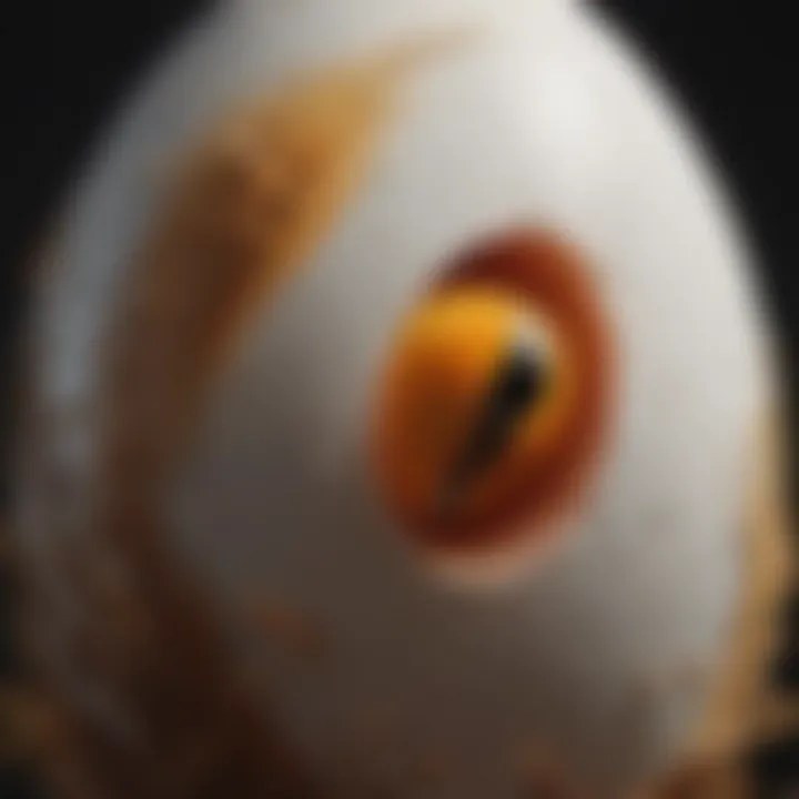 Close-up of a bird egg illustrating its unique shape and coloration