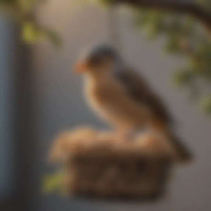 Close-up of a bird feeding from a suet holder