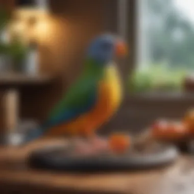 A happy pet bird in a well-prepared living space