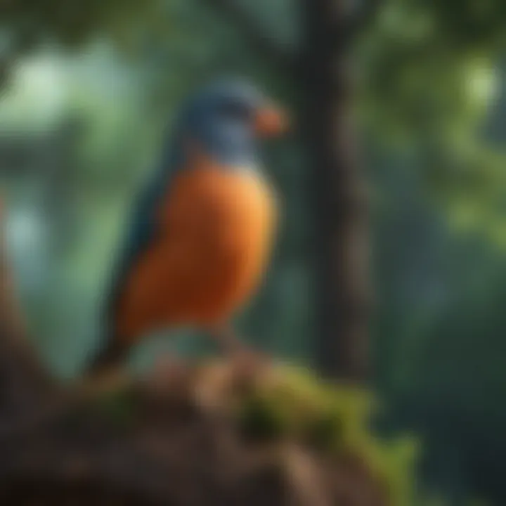 A vibrant pet bird perched on a tree stand, enjoying a playful environment.