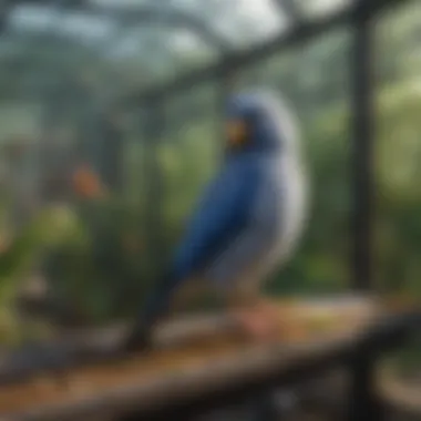 A well-maintained aviary with proper enrichment features.