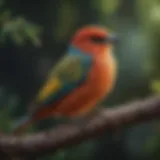 A close-up of a vibrant bird perched on a branch, showcasing intricate feather patterns.