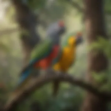 A serene setting with a parrot perched on a branch, showcasing the beauty of avian companionship.