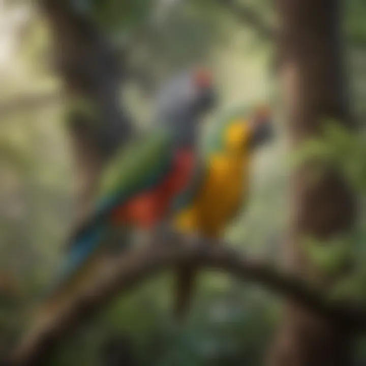 A serene setting with a parrot perched on a branch, showcasing the beauty of avian companionship.