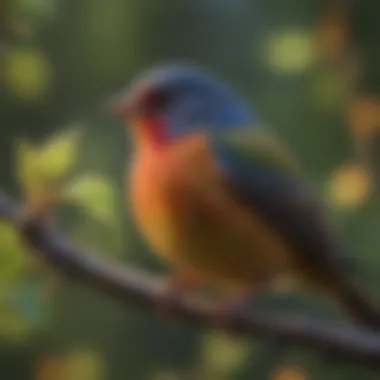 Vibrant Songbird in Full Song A close-up of a vibrant songbird perched on a branch, singing melodiously.