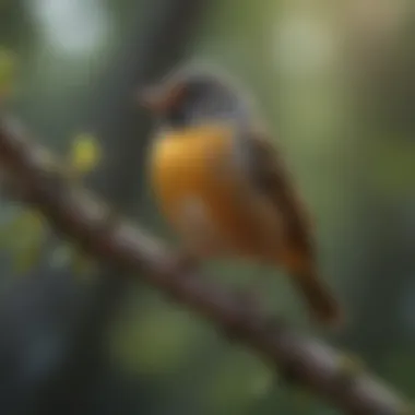 Melodious Songbird in Nature A vibrant songbird perched on a branch, singing melodiously.