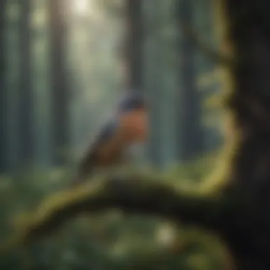 Birds in Their Element A serene forest setting with various birds perched on branches, showcasing their natural habitat.
