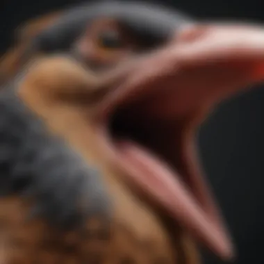 A close-up of a bird's beak as it sings, emphasizing vocal anatomy.