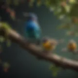 A diverse array of birds perched on a branch, showcasing their unique colors and features.