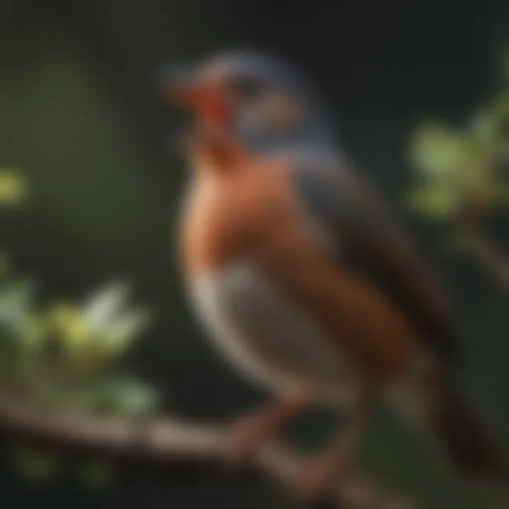 A close-up image of a bird perched on a branch, vocalizing.