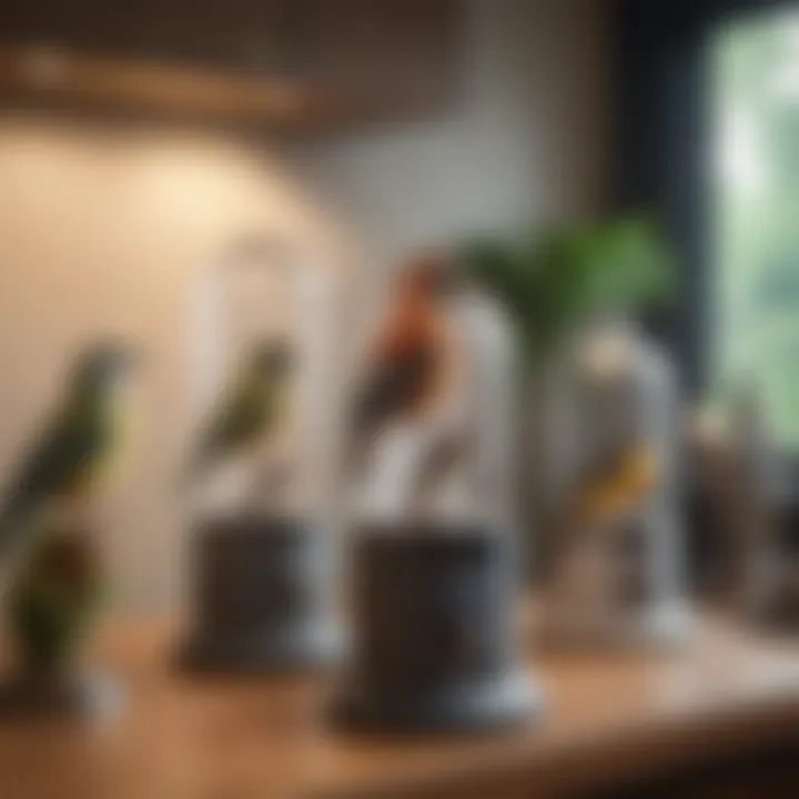 Different types of bird water heaters displayed on a table, highlighting their features and designs.