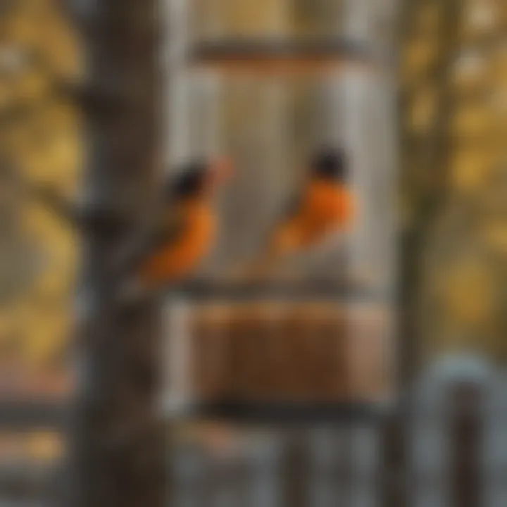 Bird enthusiast observing orioles at the feeder