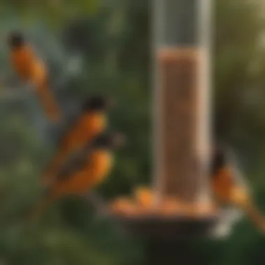 Orioles feeding from the Birds Choice Oriole Feeder