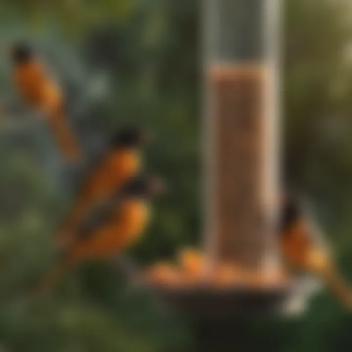 Orioles feeding from the Birds Choice Oriole Feeder