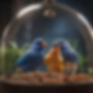 Pet Birds Enjoying Their Space in a Dome Cage Pet birds happily perched and playing inside a spacious dome cage.